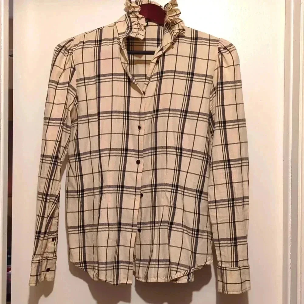 Ralph Lauren ruffled collar plaid shirt size M